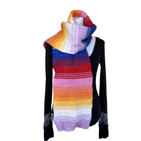 Old Navy Rainbow Color Chunky Knit Sweater Scarf Oblong Soft Boho - Picture 3 of 15